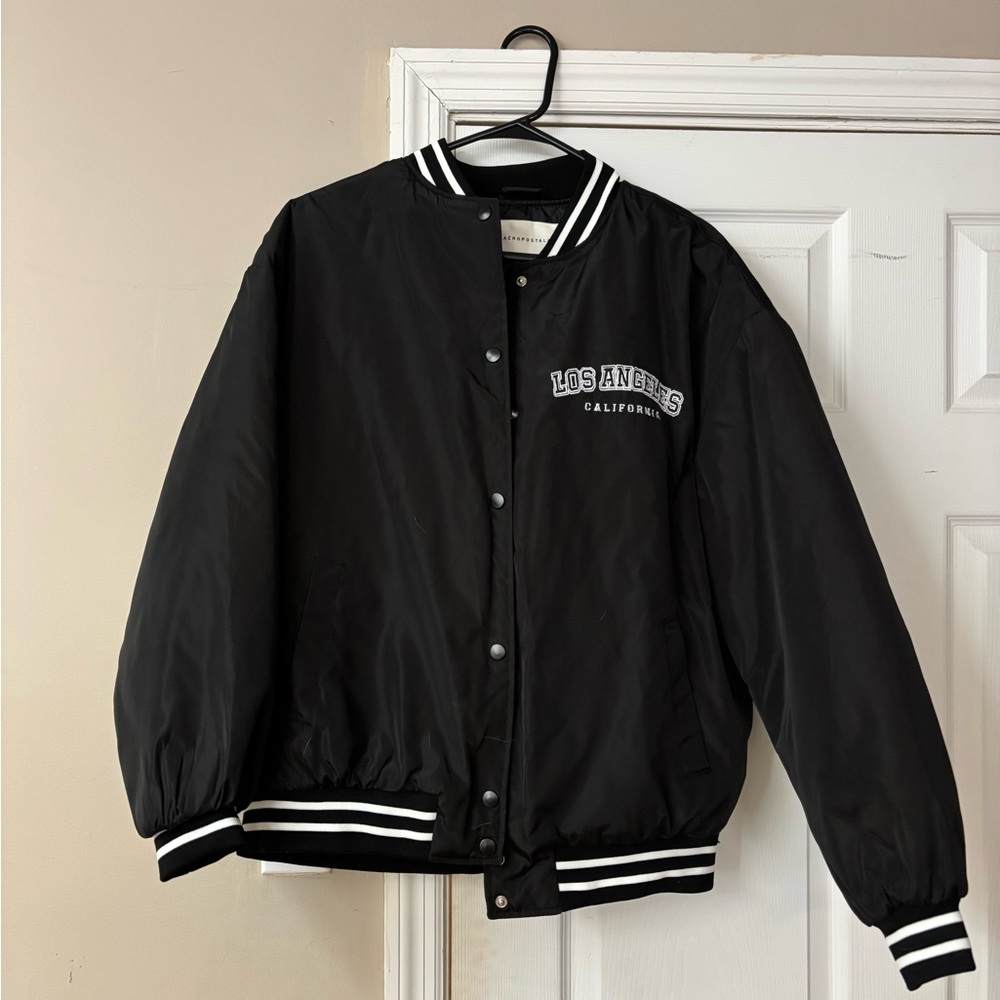 Black Varsity Jacket with White Stripes